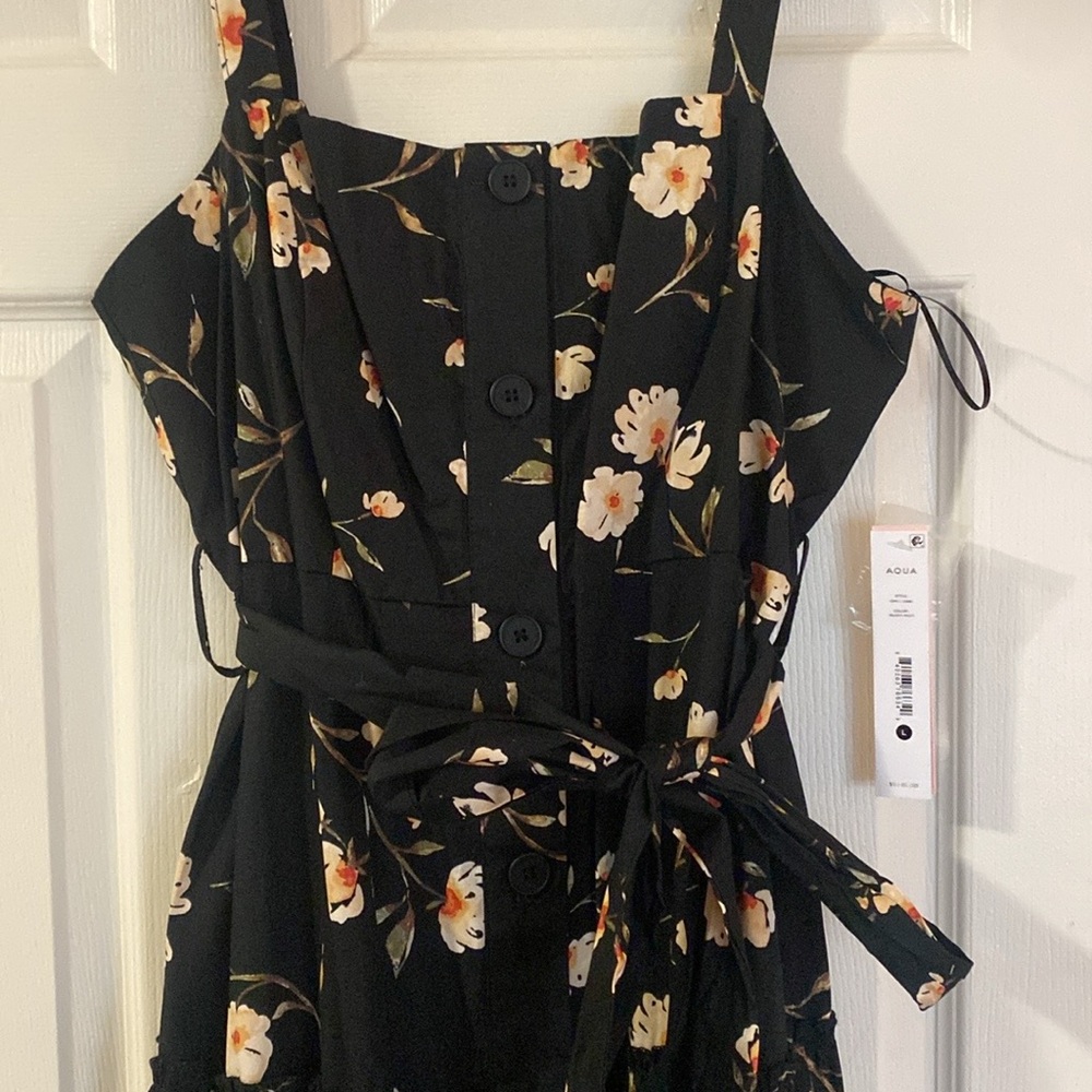 Aqua Floral Belted Midi Dress